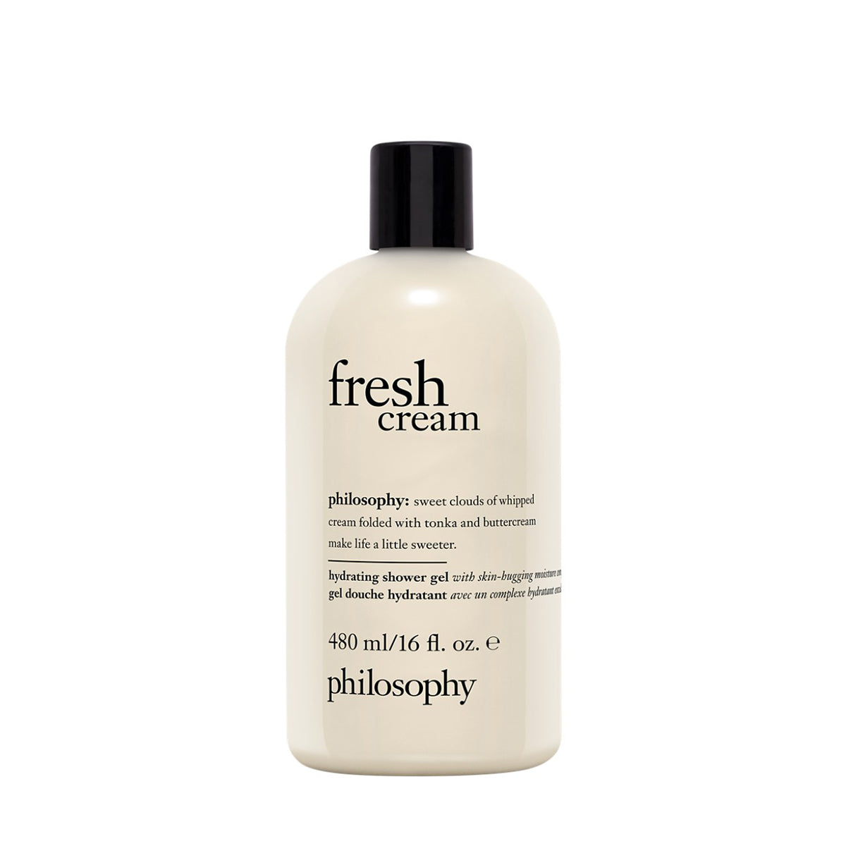 Philosophy Fresh Cream shower gel 480ml bottle with black cap and hydrating formula