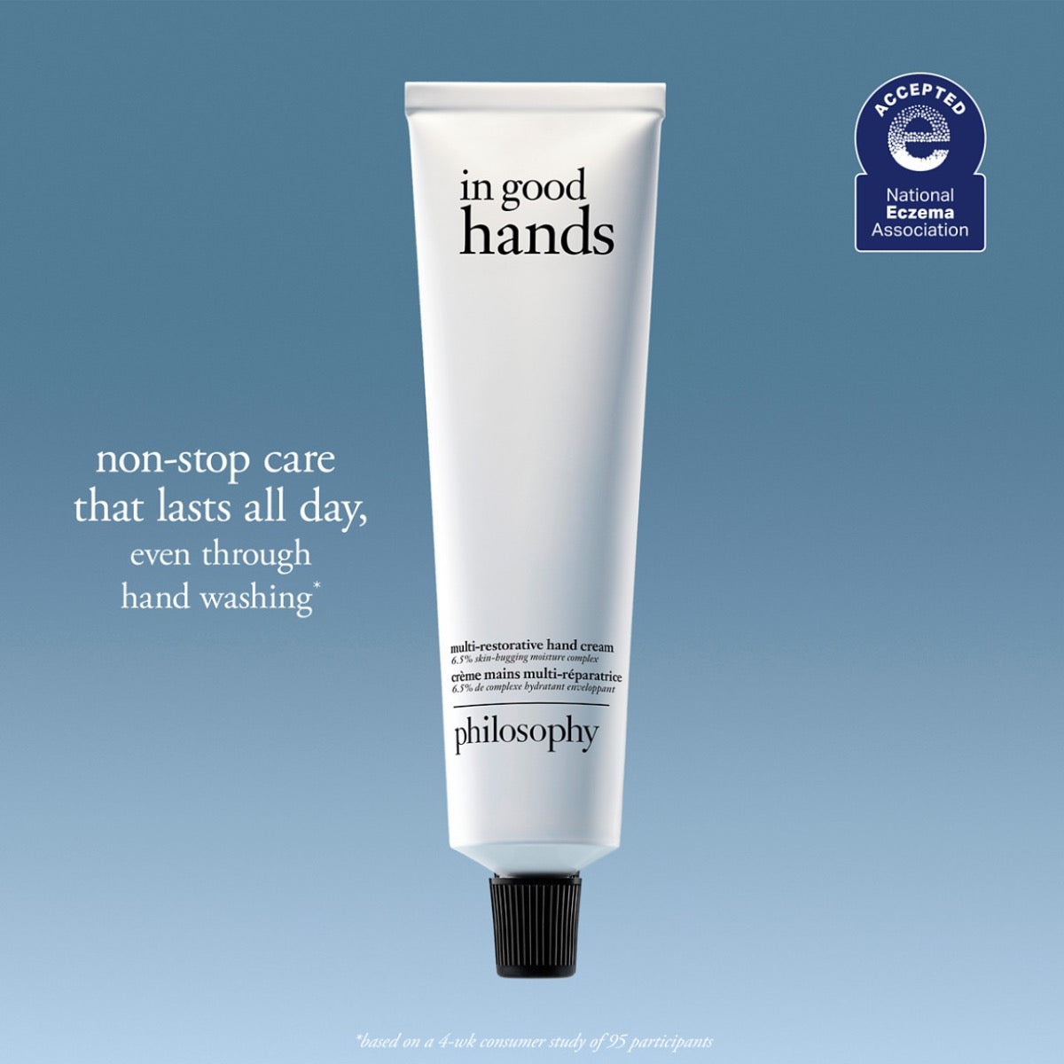 Philosophy in good hands multi-restorative hand cream tube with non-stop care for all-day hydration