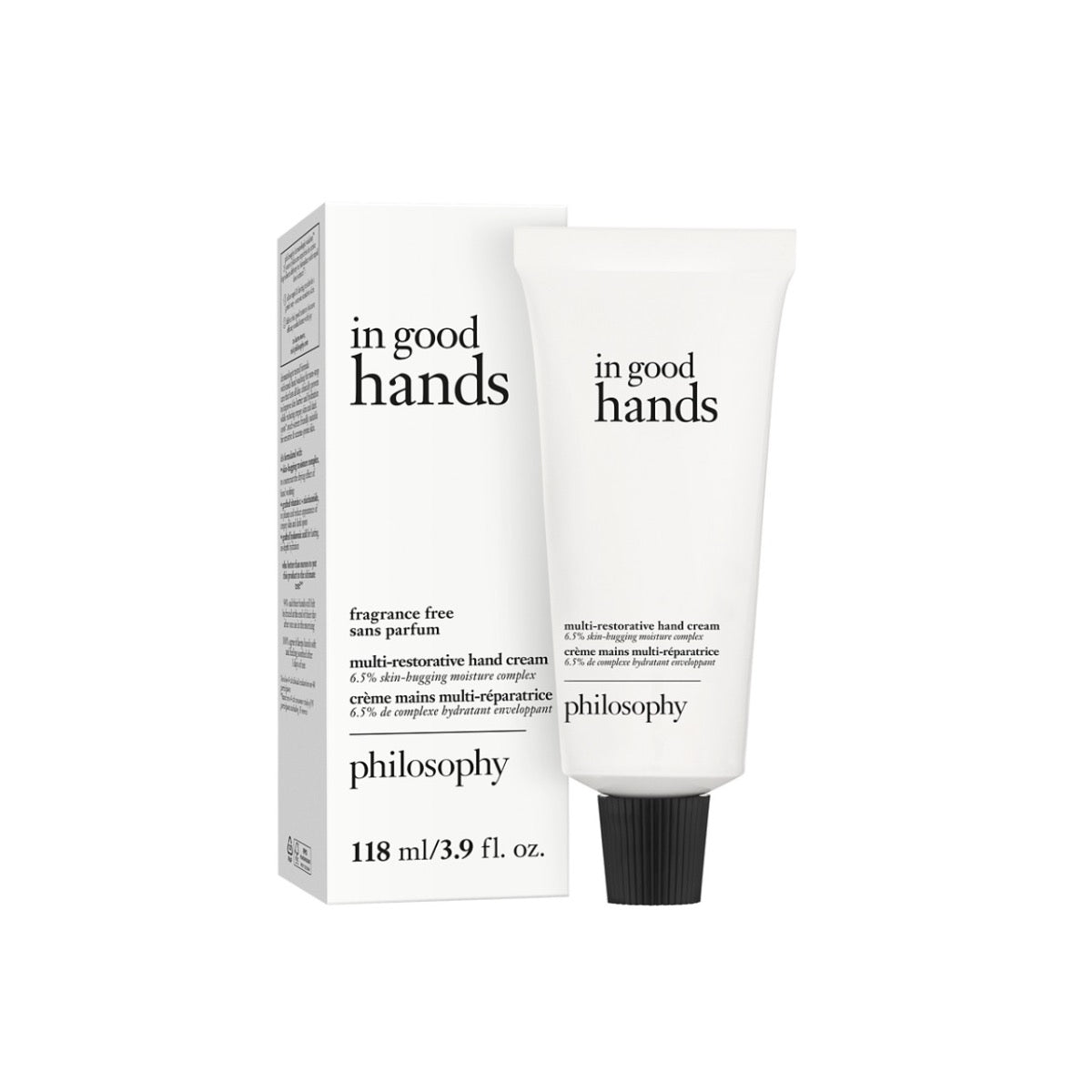 Philosophy in good hands multi-restorative hand cream in white tube with matching box