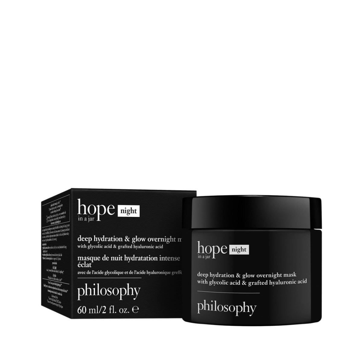 Philosophy Hope in a Jar night deep hydration glow overnight hydration face mask 60 ml black jar and box