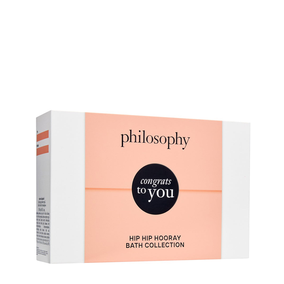 Philosophy gift set Hip Hip Hooray bath collection box in peach and white packaging congrats to you