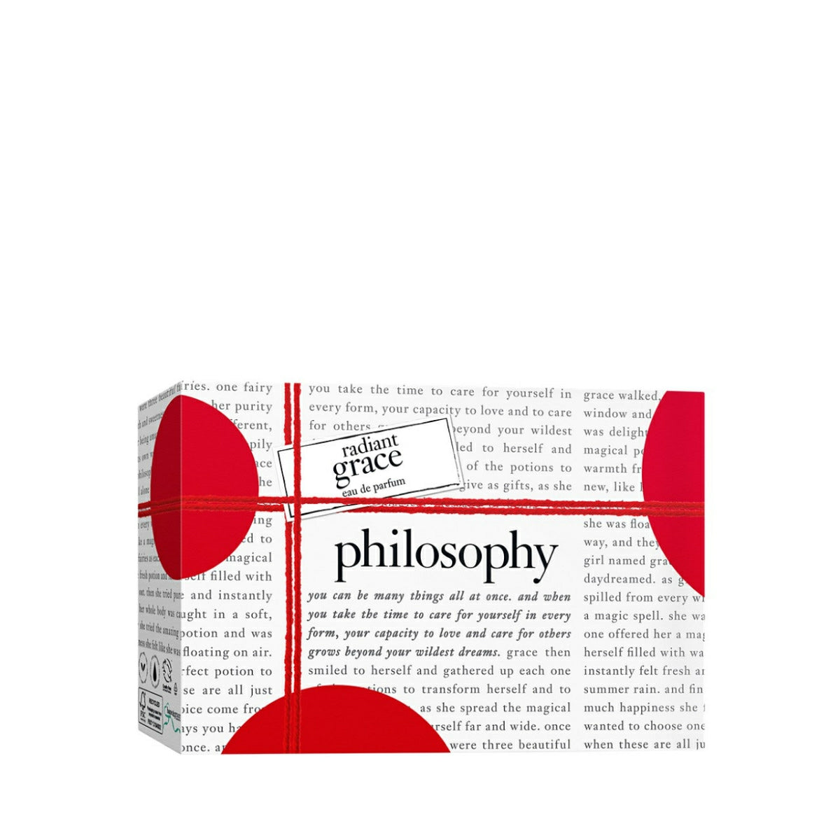 Philosophy Radiant Grace perfume set with white and red packaging featuring elegant text design
