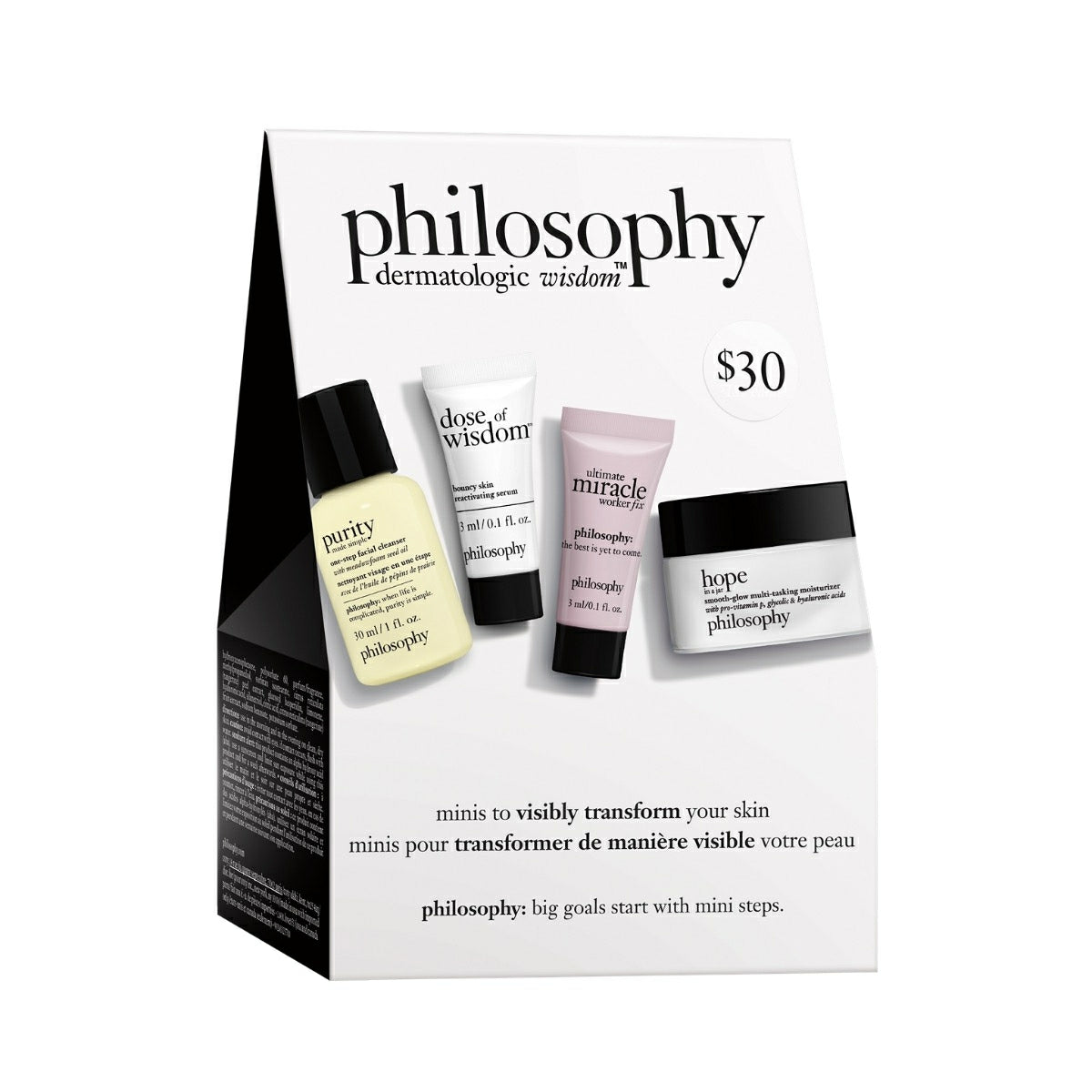 Philosophy skincare set with Purity cleanser Dose of Wisdom serum Skin Miracle cream and Hope moisturizer