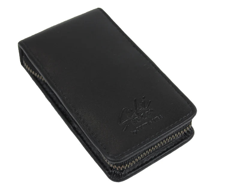 Seki Edge Men Grooming Kit in a sleek black leather case with zipper closure for easy storage