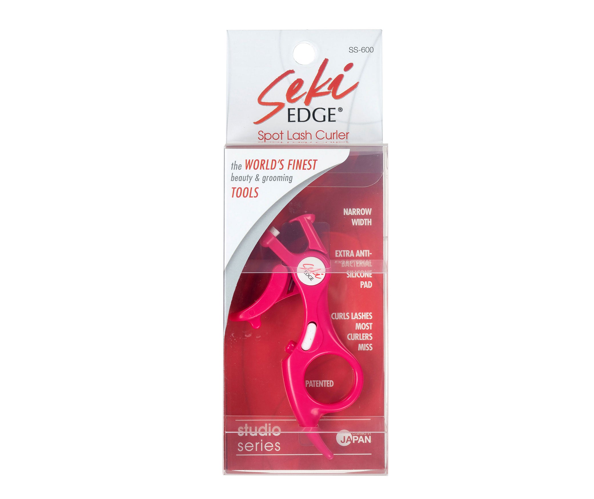 Seki Edge Spot Curler in pink packaging designed for precise lash curling and grooming