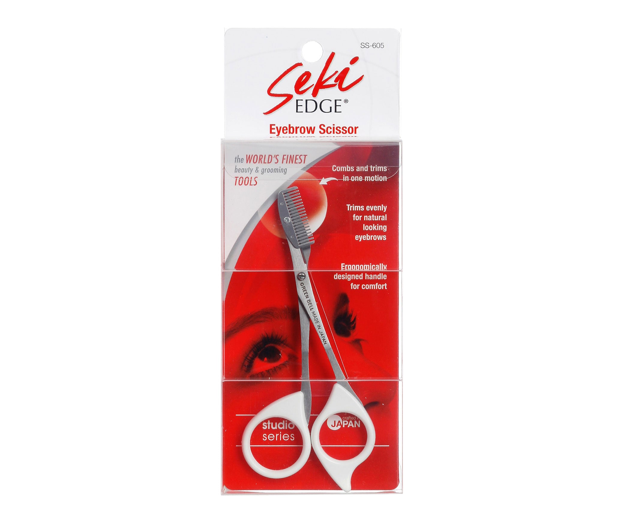 Seki Edge stainless steel eyebrow scissors with ergonomic handle for precise trimming and styling