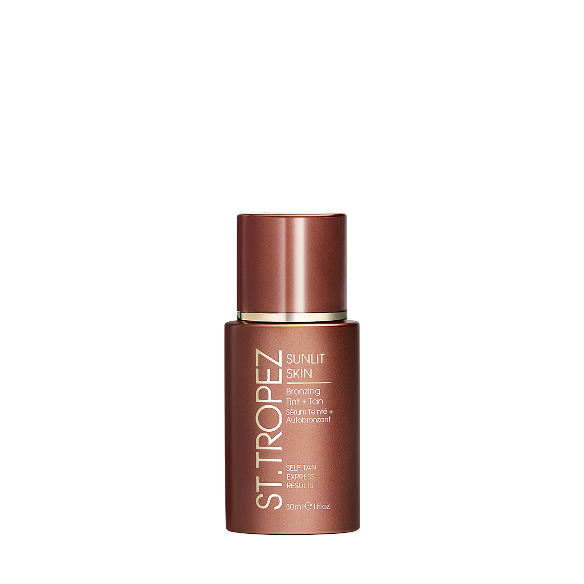 St Tropez bronzing tint Sunlit Skin self-tan drops bottle with exfoliating results