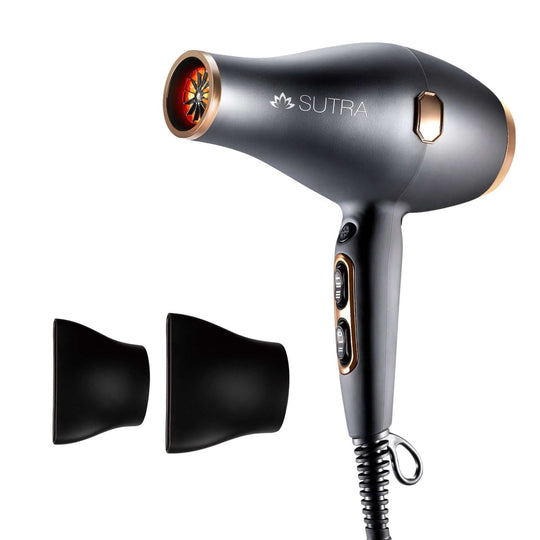 Sutra Professional Hair Dryer in Black and Gold with Two Attachments for Fast Drying