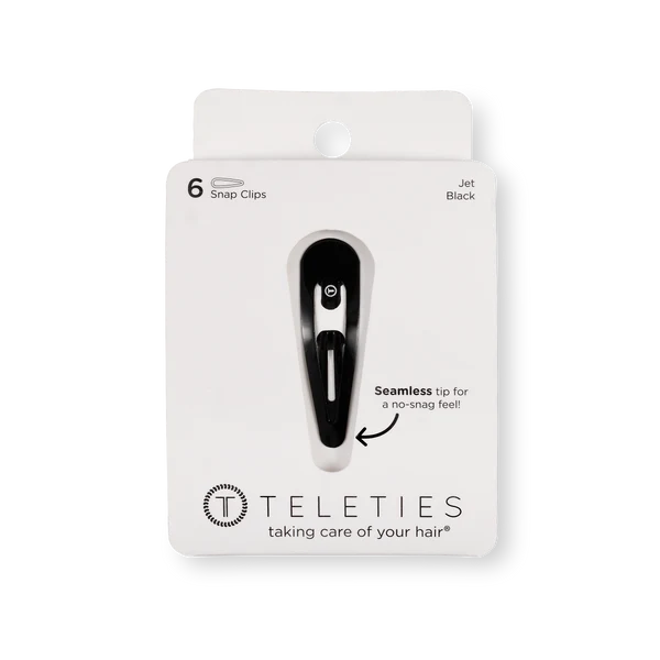 Teleties snap hair clips in Jet Black, featuring a no-snag design for comfortable hair styling