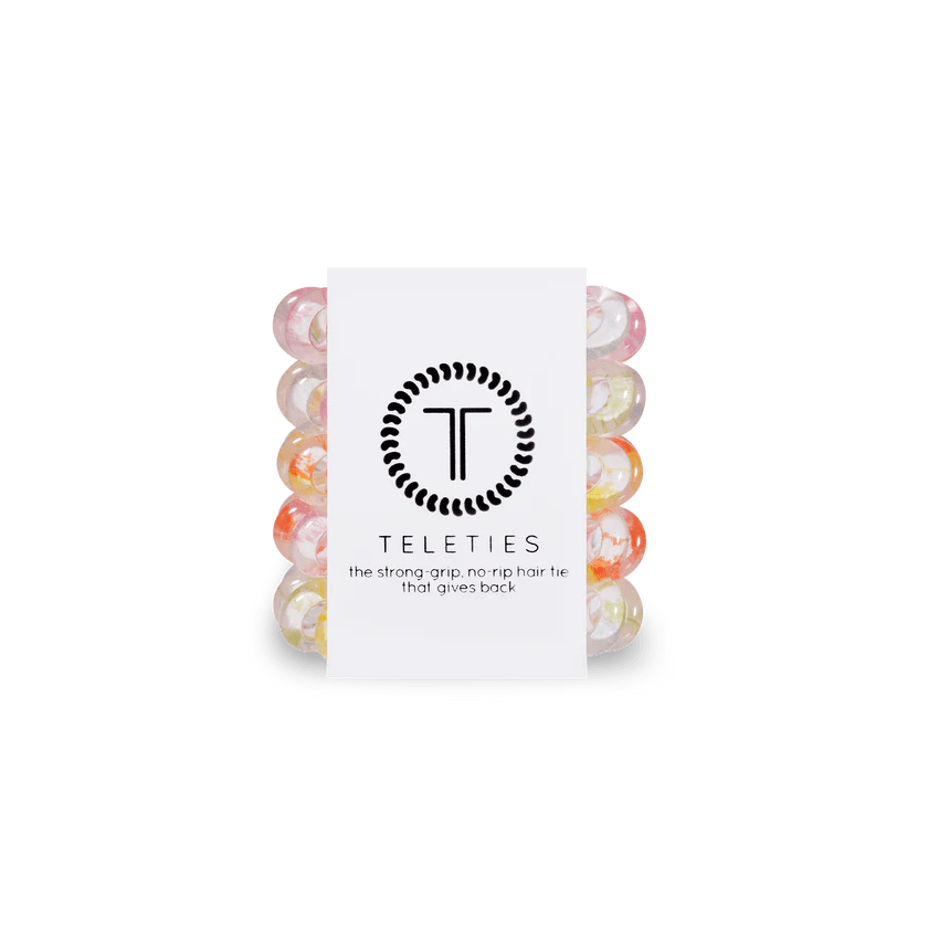 Teleties tiny hair ties in assorted pastel colors for a no-rip, strong grip hairstyle solution