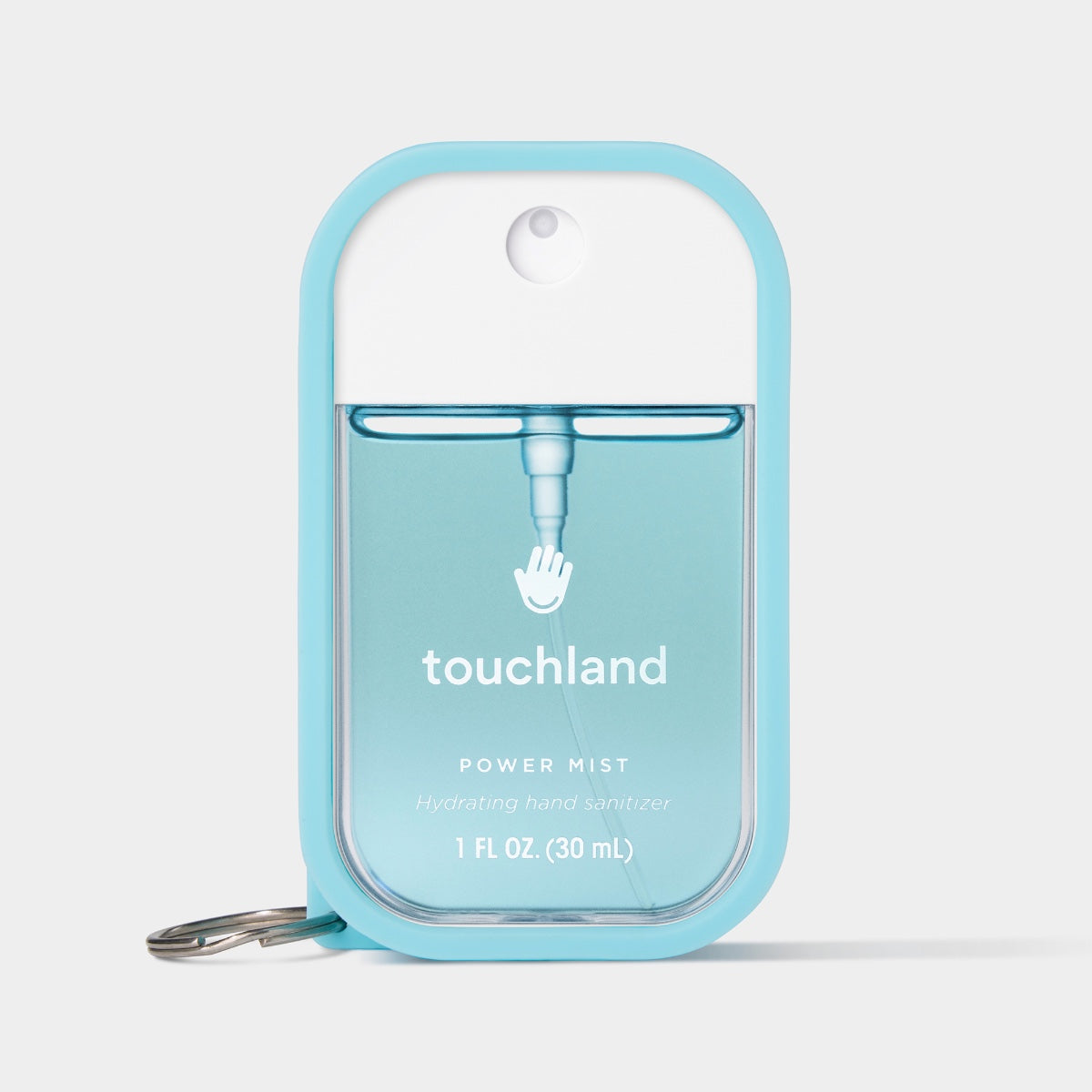 Touchland hand sanitizer mist in blue bottle, 1 FL OZ, convenient spray for hydration and cleanliness