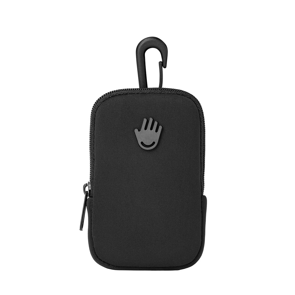 Touchland hand sanitizer pouch in black with a convenient hook for easy attachment