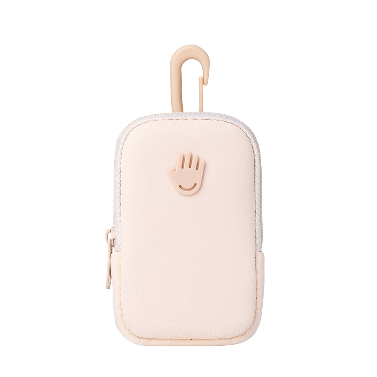 Touchland hand sanitizer pouch in soft pink with a convenient hook for easy attachment
