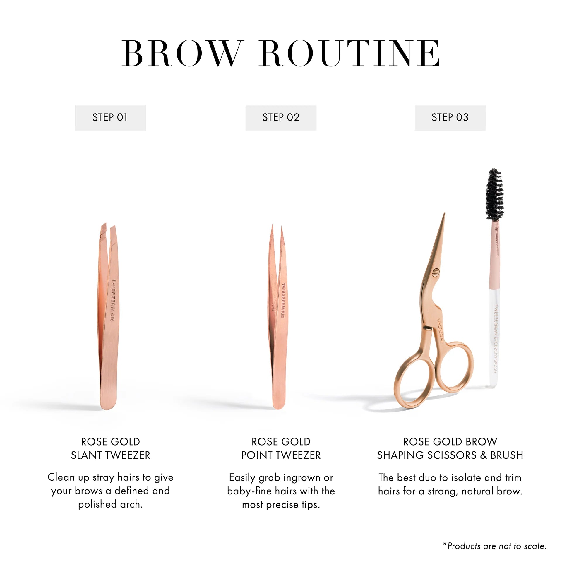 Tweezerman Rose Gold Brow Shaping Scissors with Brush for Precise Brow Grooming