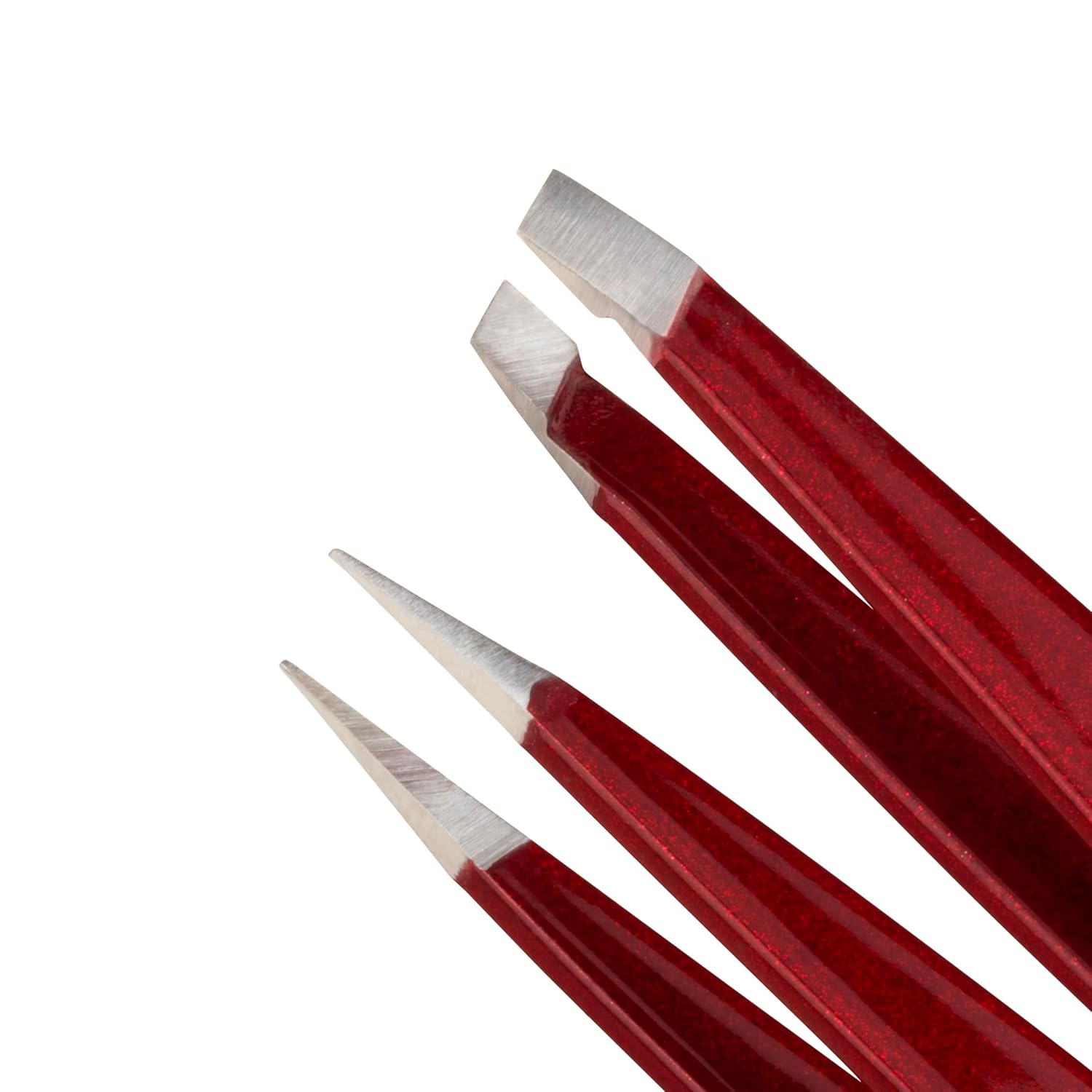 Tweezerman mini tweezer set with precision tips in a stylish red finish for accurate shaping