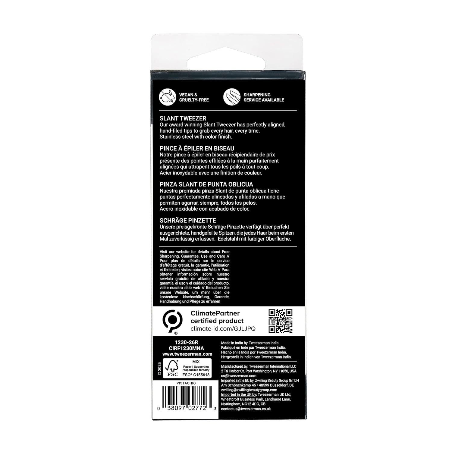 Tweezerman Slant Tweezer with precision tips for effective hair removal and grooming