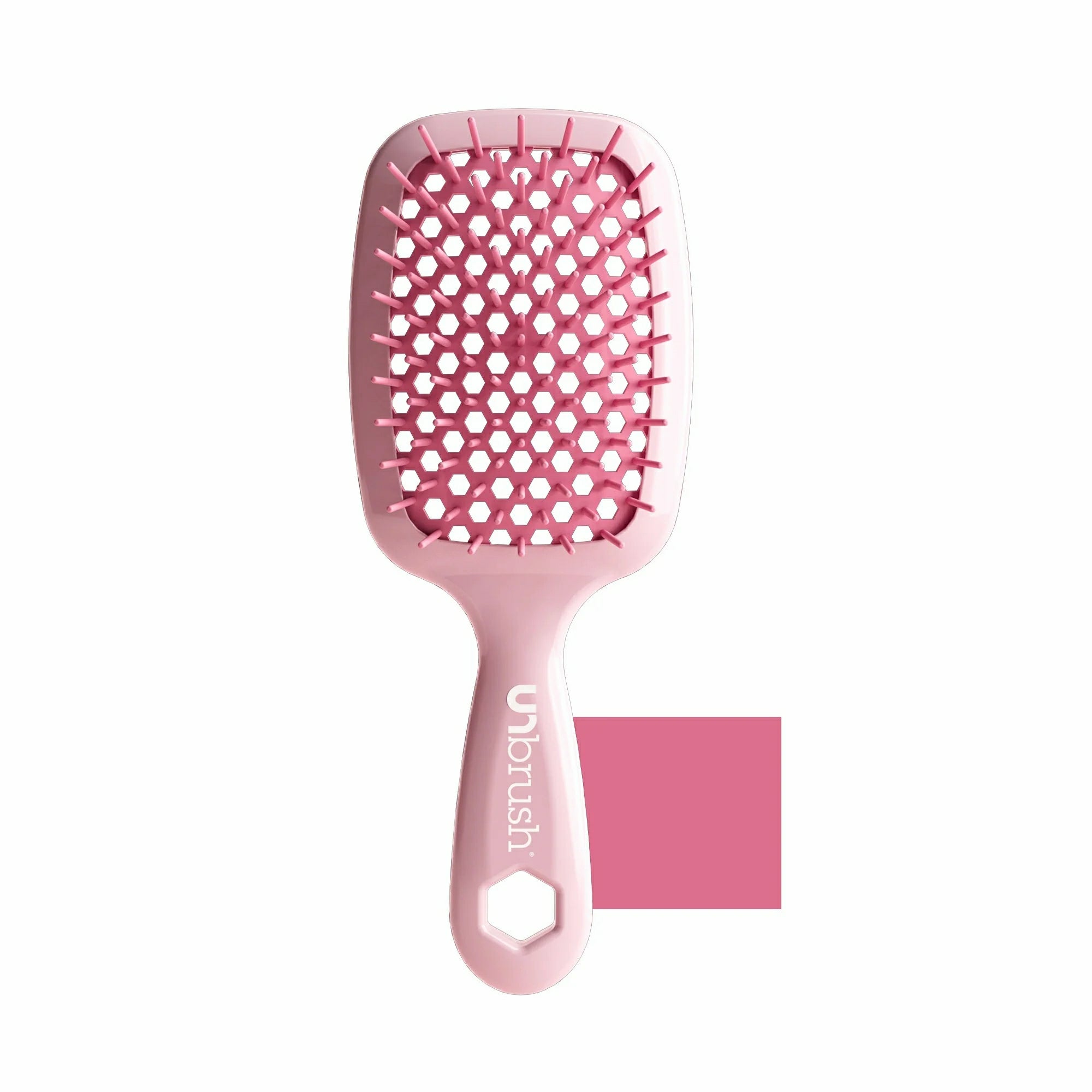 Unbrush original full sized hair brush in pink with flexible bristles and ergonomic handle