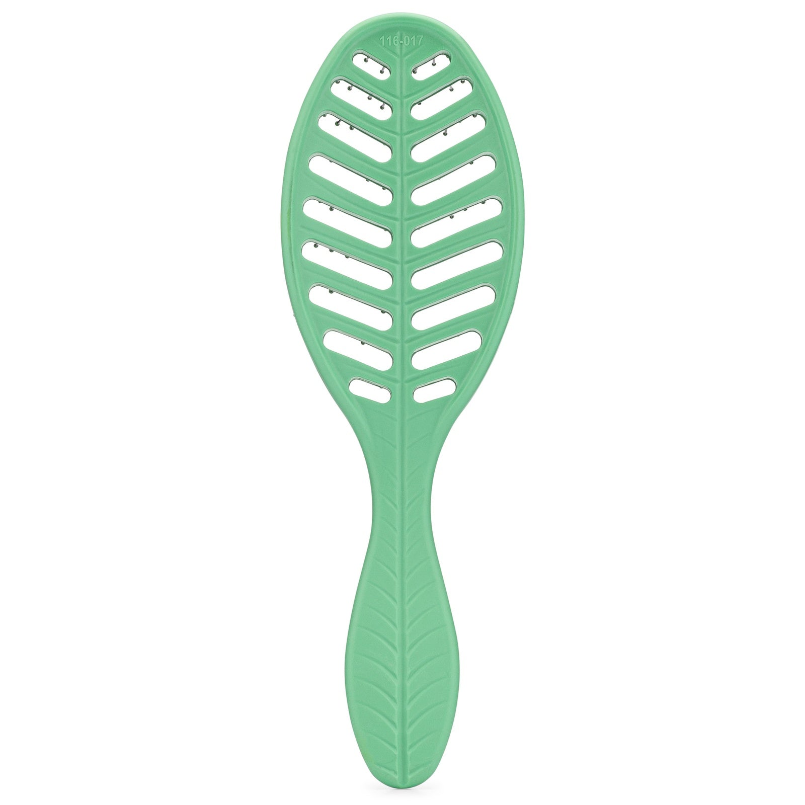 Wet Brush eco-friendly detangler in green with leaf-inspired vents and ergonomic handle