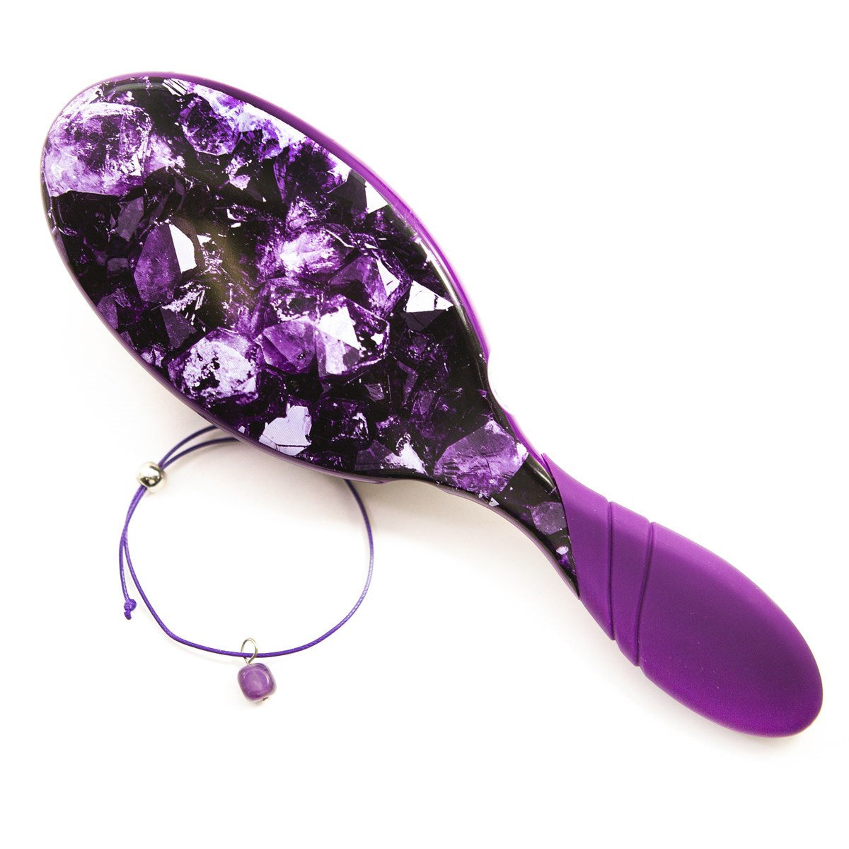 Wet Brush Mystical Crystal Detangler purple hair brush with crystal design and matching bracelet