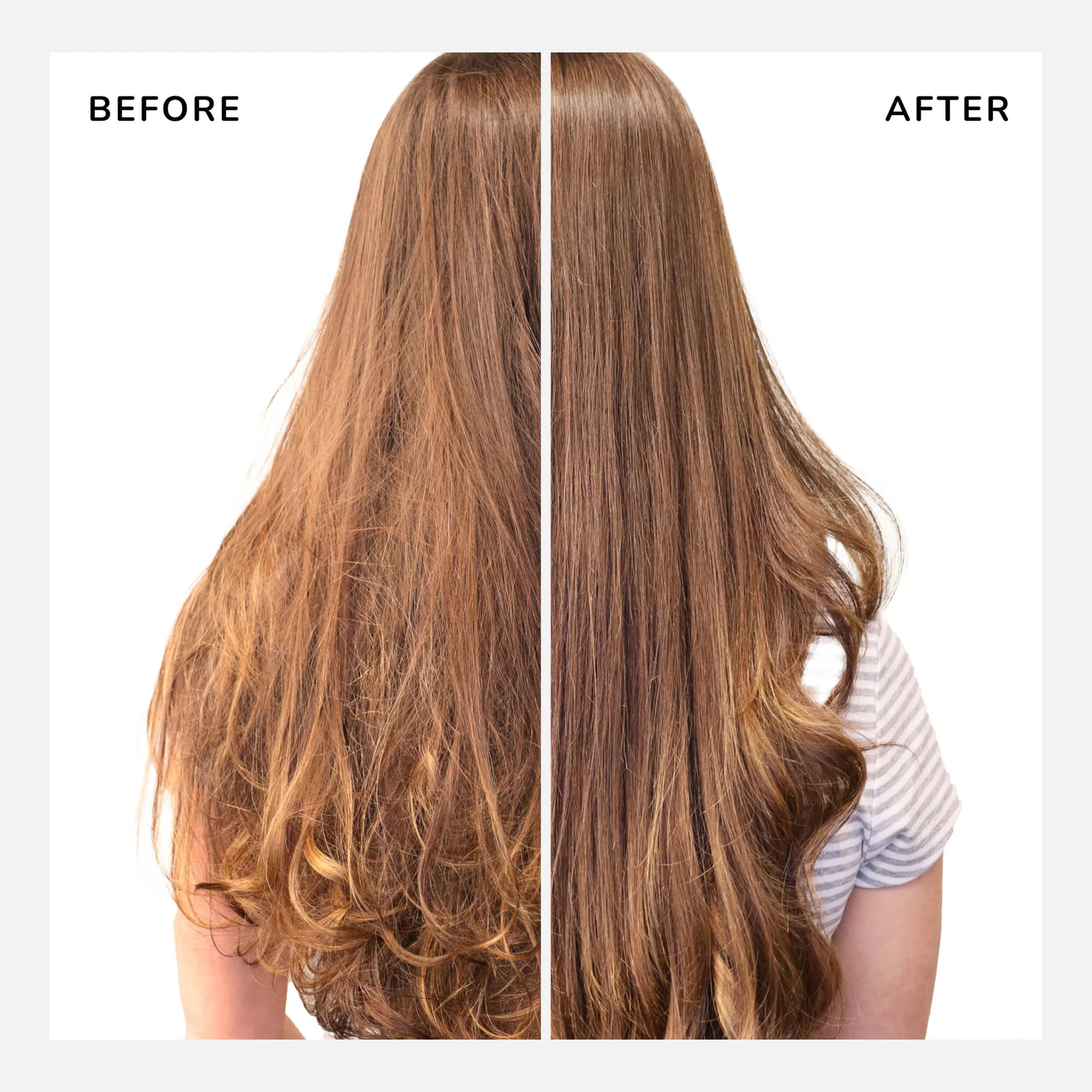 Before and after results of using the Winnie the Pooh hair detangler brush for smooth, shiny hair.