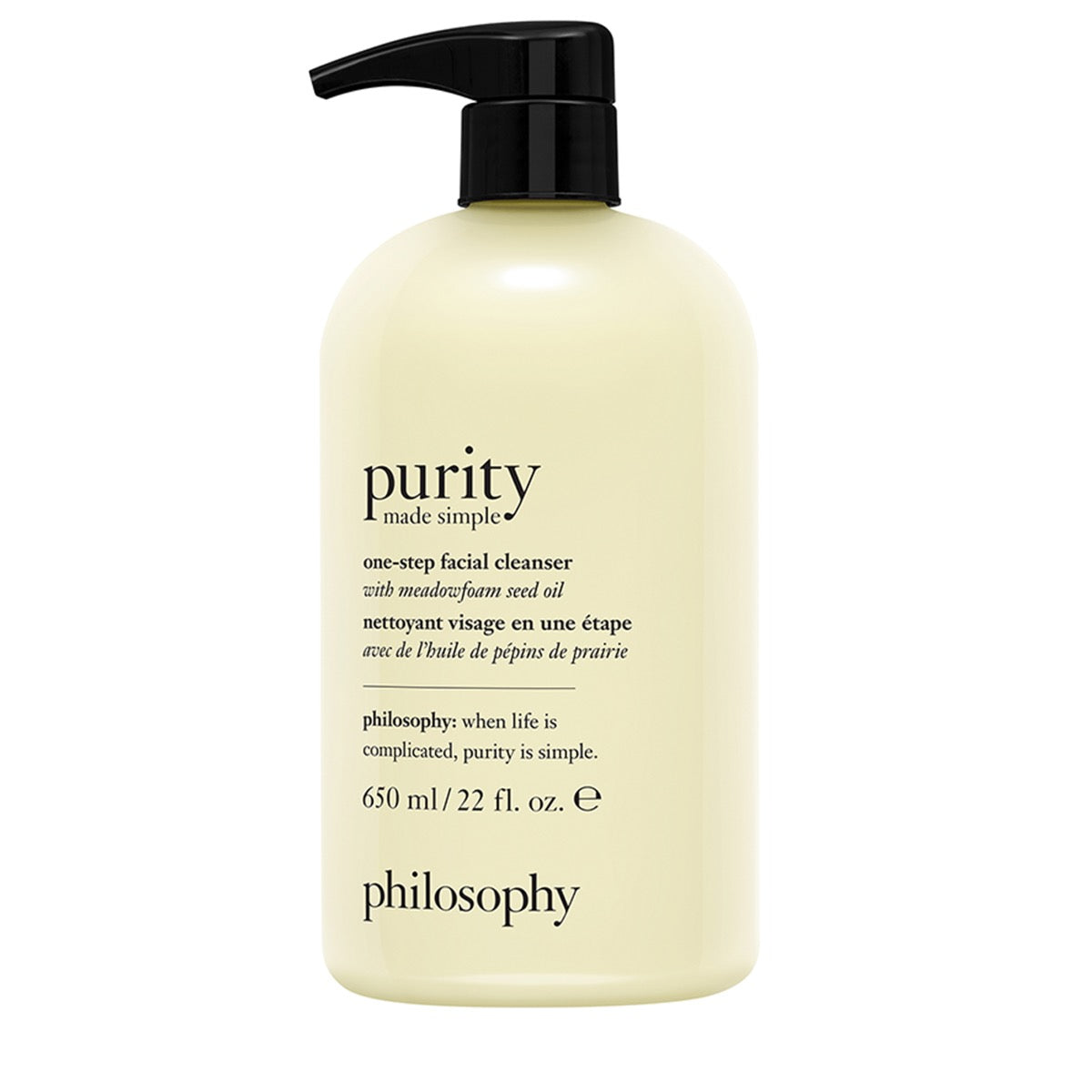 Philosophy purity facial cleanser with meadowfoam seed oil in 650 ml pump bottle