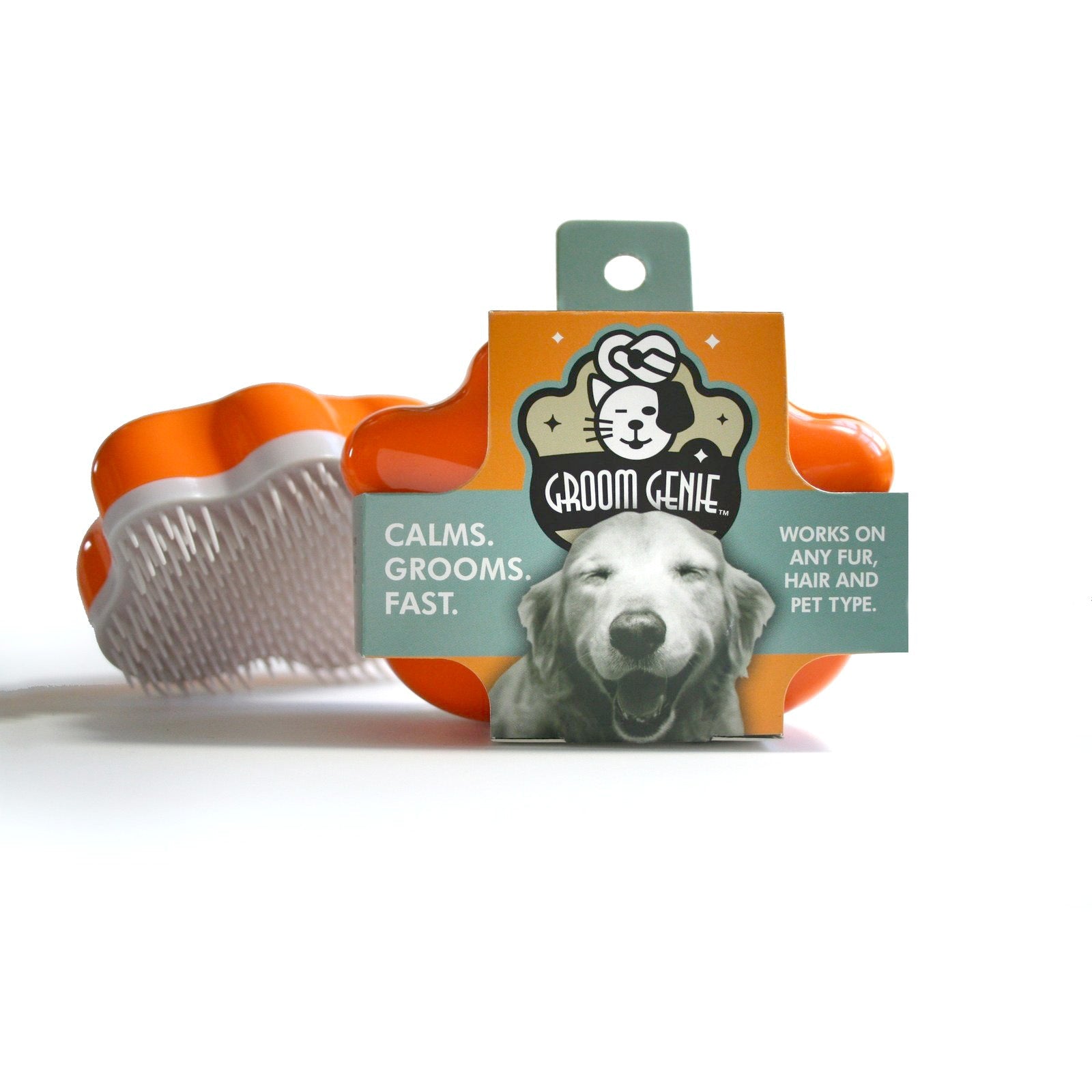 Orange Groom Genie Teeny pet brush by Knot Genie for calming and grooming any fur and hair type