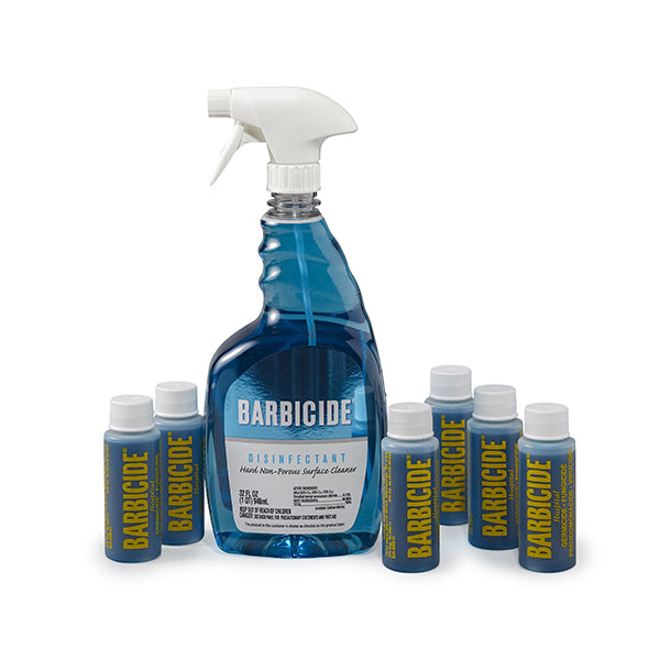 Barbicide Bullets disinfectant spray with multiple smaller disinfectant bottles for effective surface cleaning