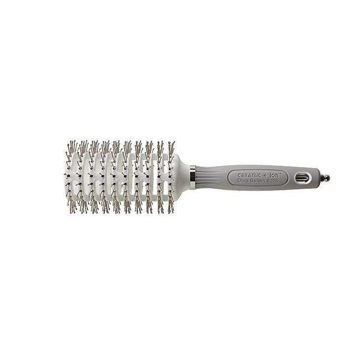 Olivia Garden ceramic and ion round hairbrush with white bristles and gray handle