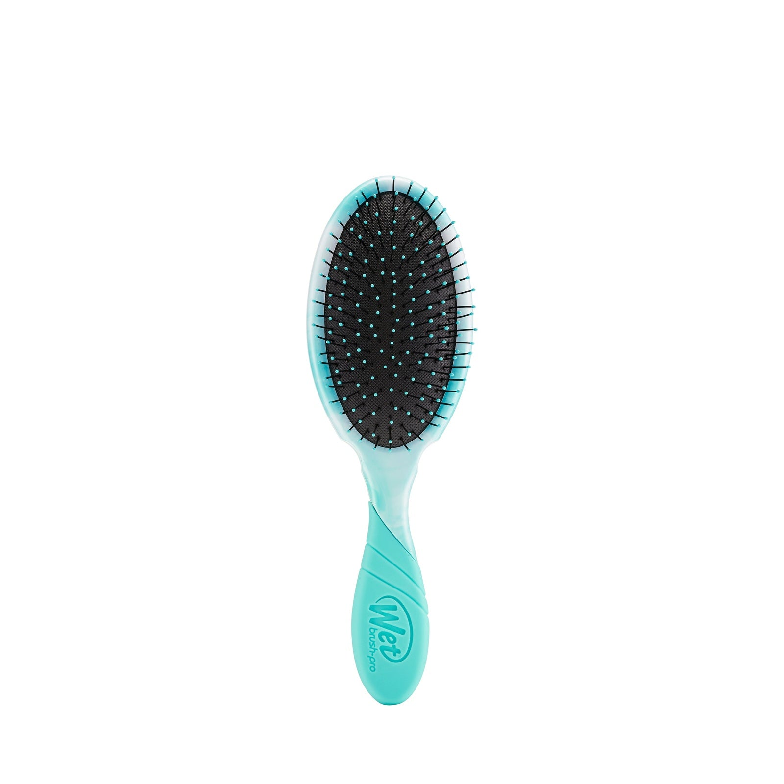 Wet Brush Color Shock Pro hairbrush with turquoise handle and black bristles for detangling wet hair