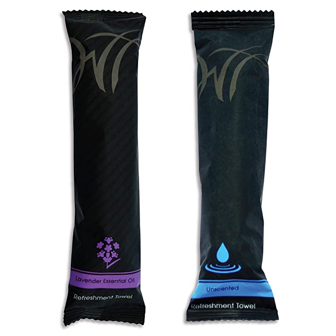 Cotton refreshment towels in lavender and unscented options for a refreshing experience
