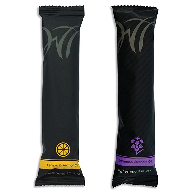 Cotton refreshment towels in lemon and lavender scents for a refreshing experience