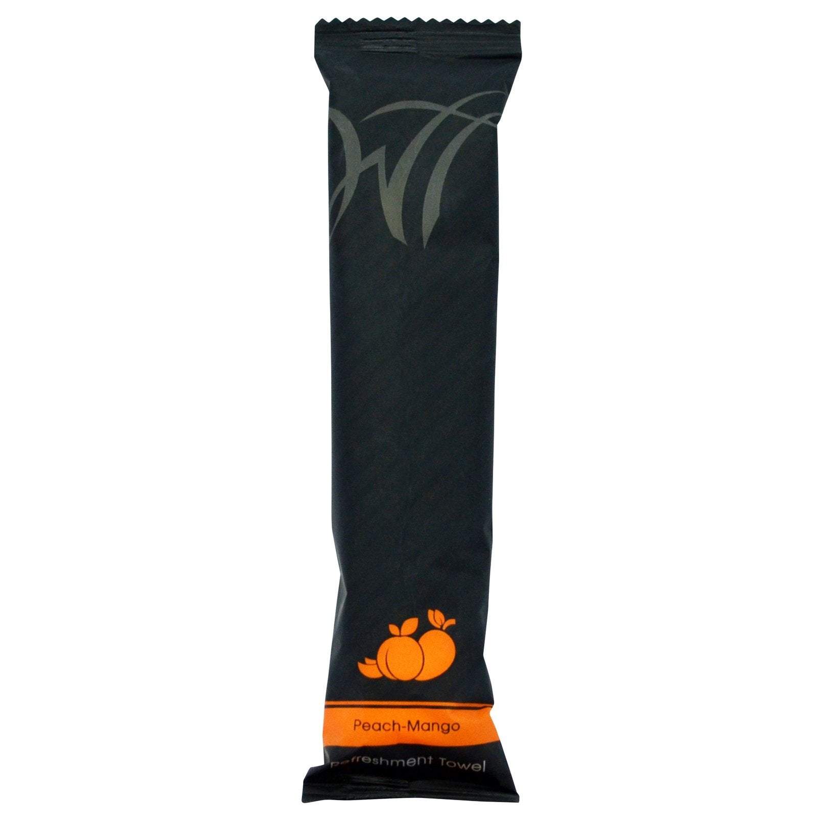 Individual Peach-Mango Cotton Refreshment Towels in sealed packaging for freshening up