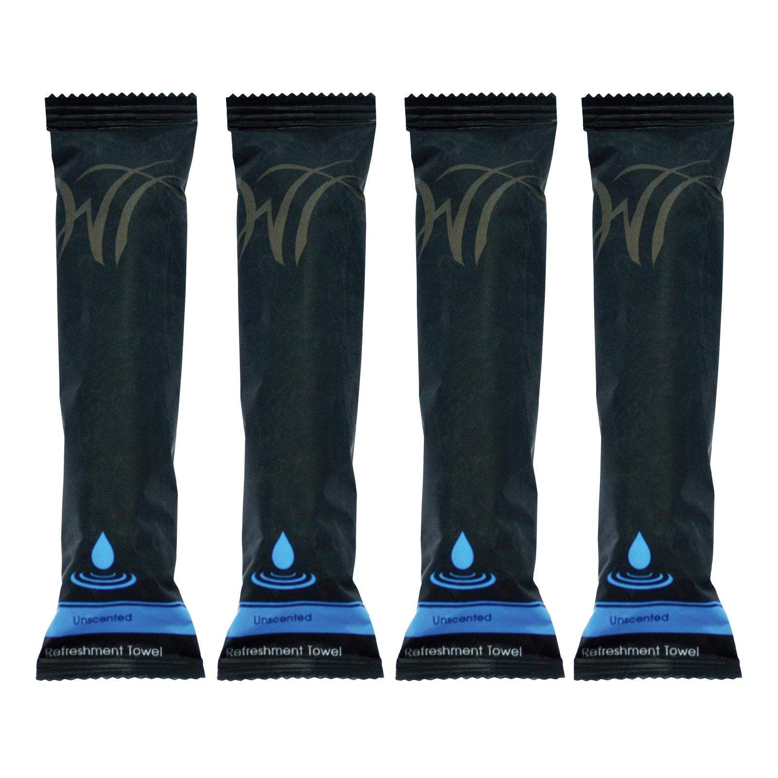 Cotton refreshment towels packaged in individual sachets for convenient use at events or restaurants