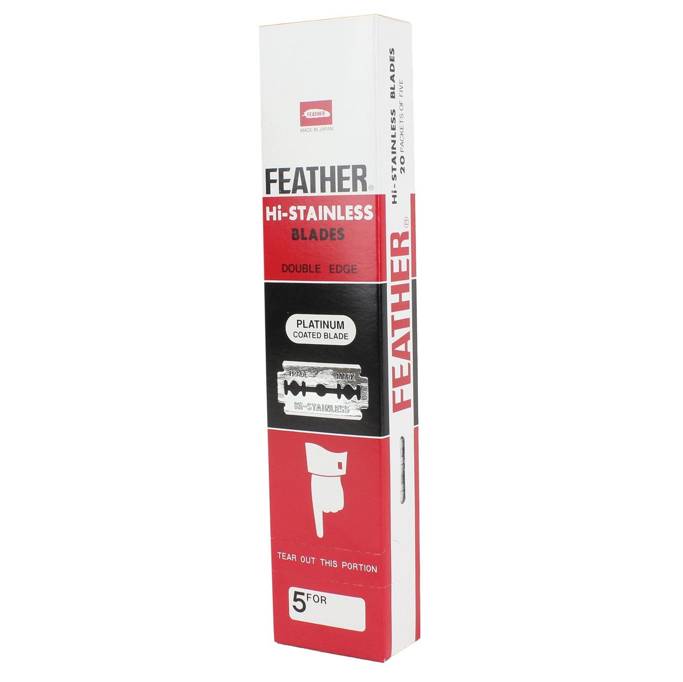 Feather double edge razor blades in a red and white package for a smooth shaving experience