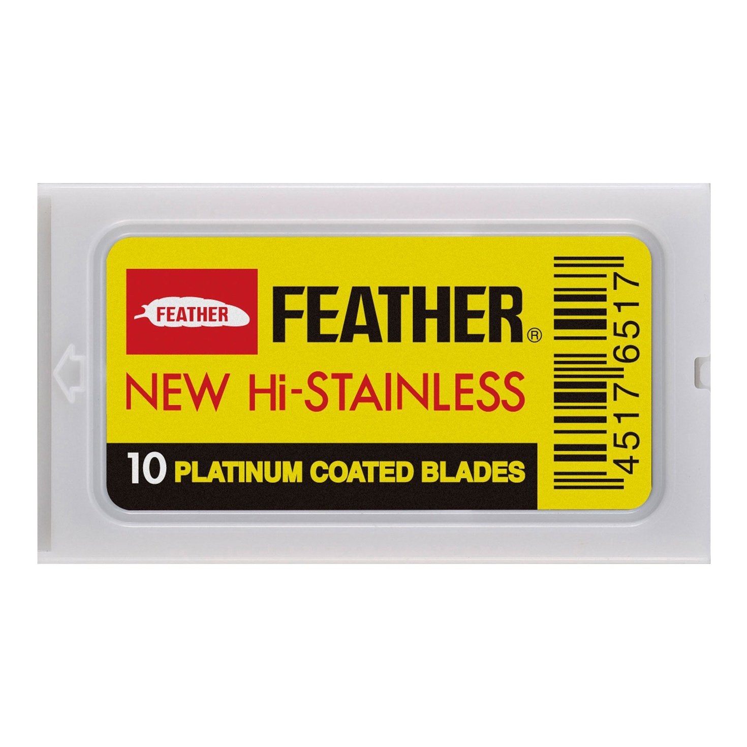 Feather double edge razor blades in a sealed pack of 10 platinum coated blades for a smooth shave