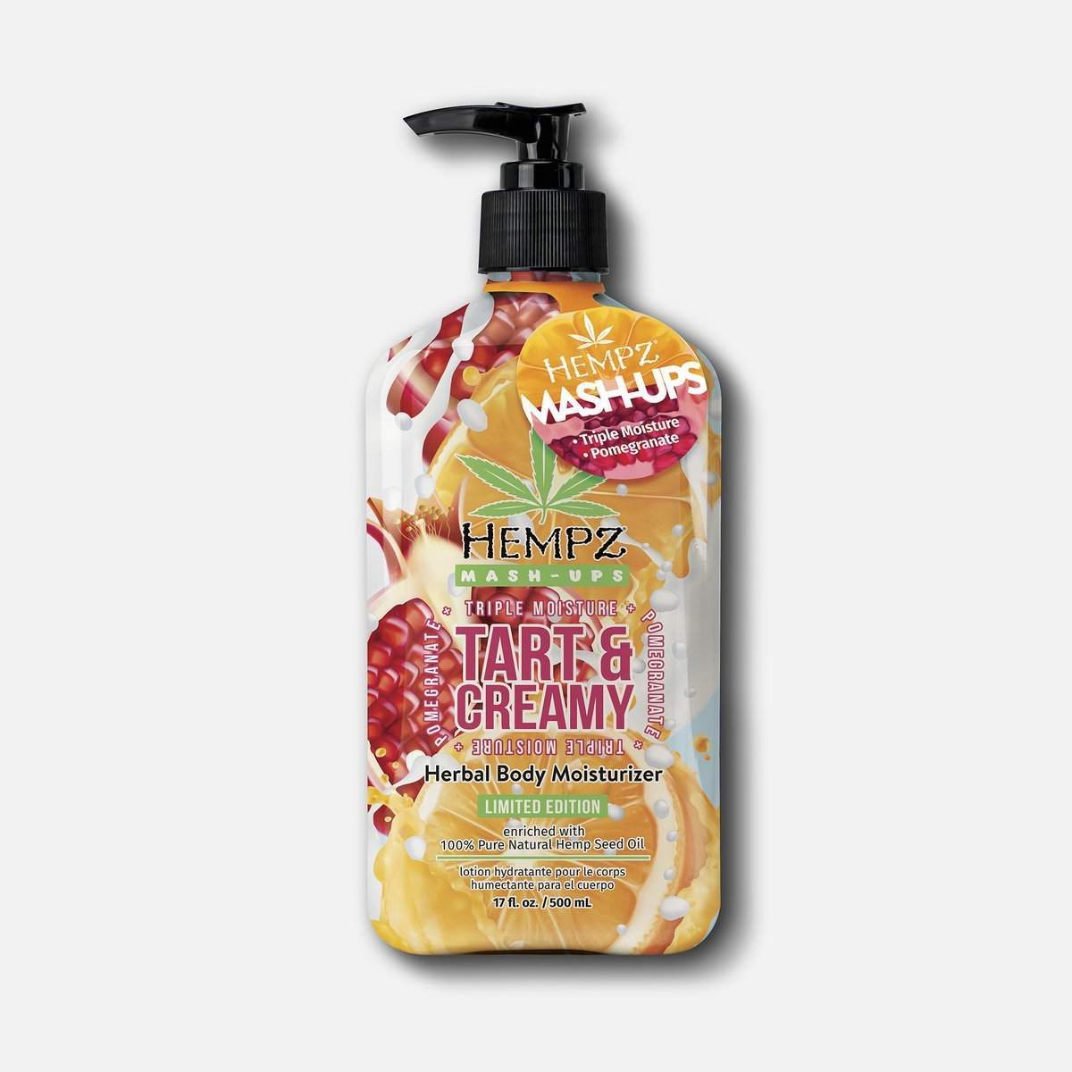 Hempz body moisturizer in Tart and Creamy scent with fruity design and pump dispenser