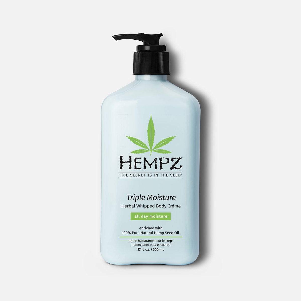 Hempz body moisturizer in a pump bottle, moisturizing with herbal ingredients for all-day hydration
