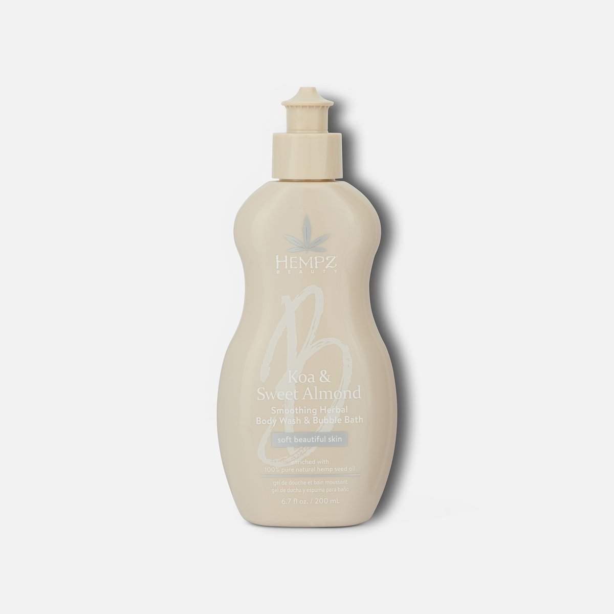 Hempz herbal body wash in Koa and Sweet Almond scent for soft, beautiful skin