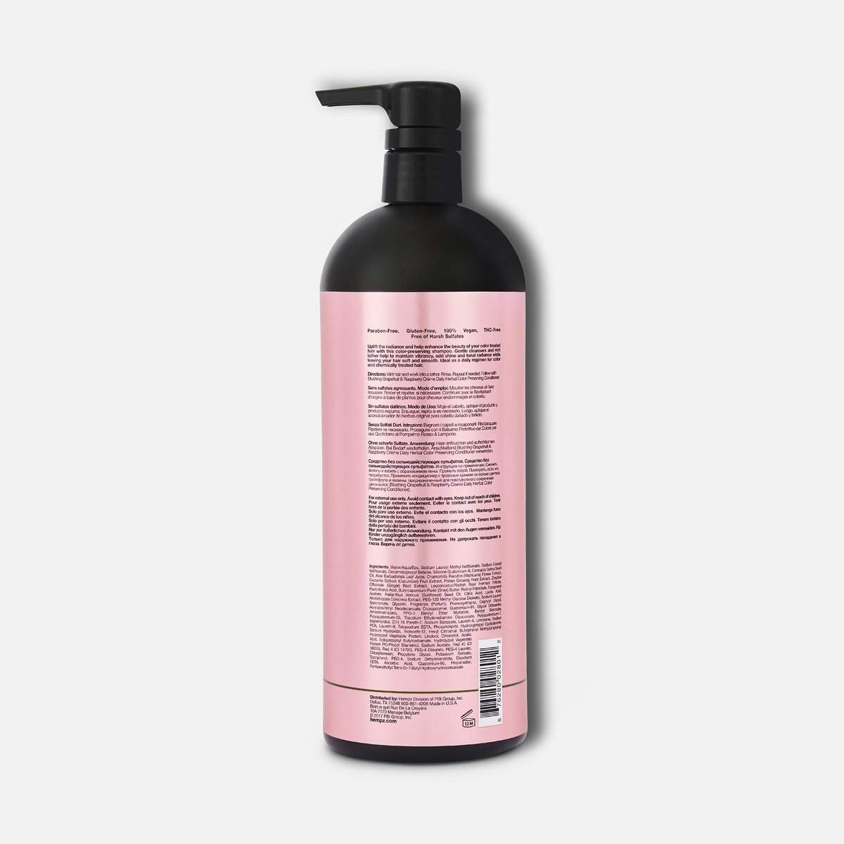 Hempz moisturizing shampoo in a sleek black bottle with a pump for easy dispensing