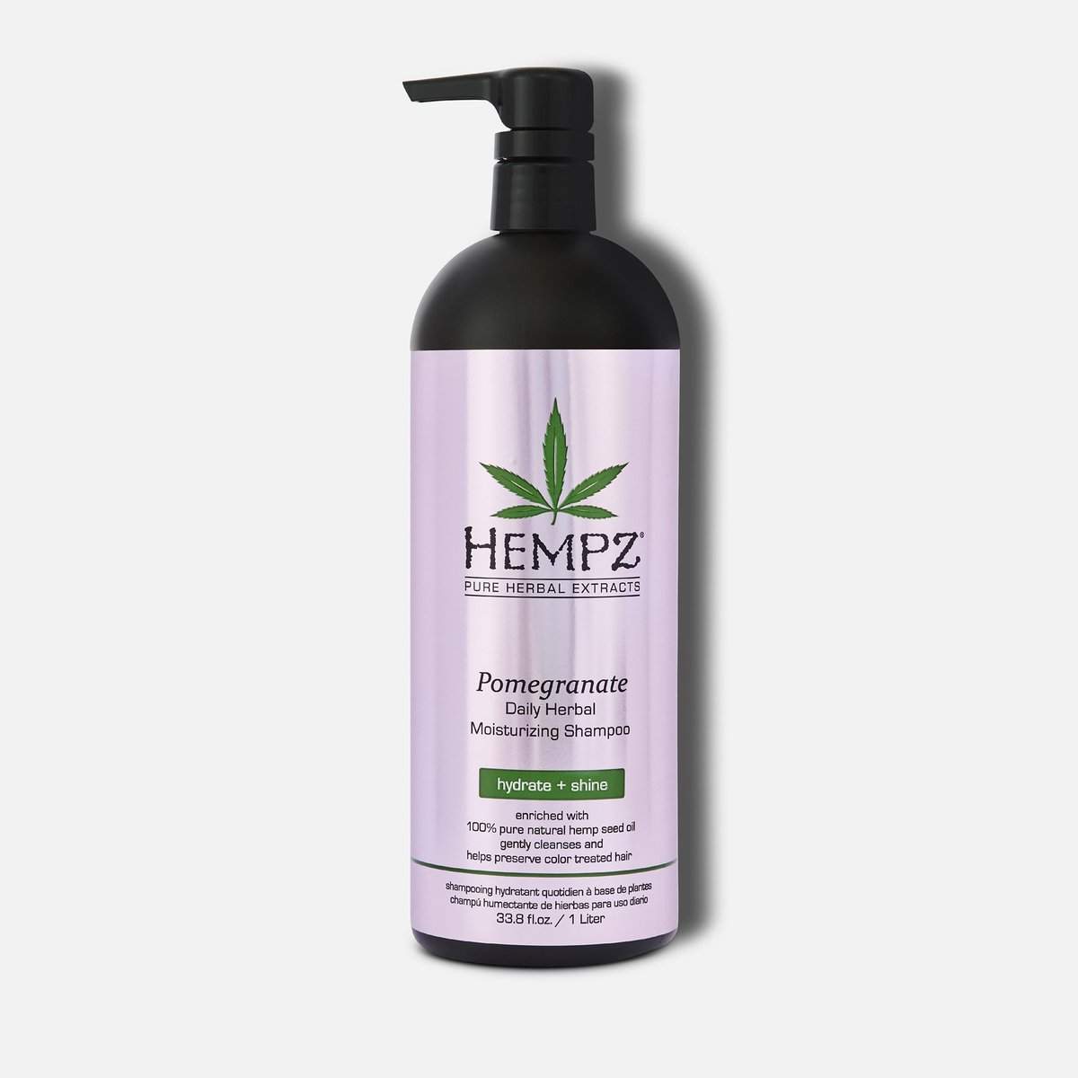 Hempz moisturizing shampoo with pomegranate extract in a 33.8 fl oz bottle for hydration and shine