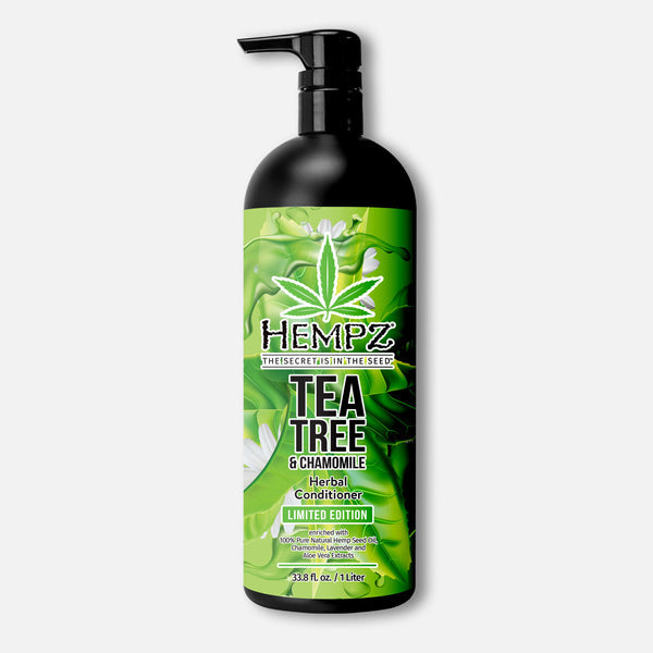 Hempz Tea Tree and Chamomile Herbal Conditioner in 33.8 oz bottle for moisturizing and soothing hair care