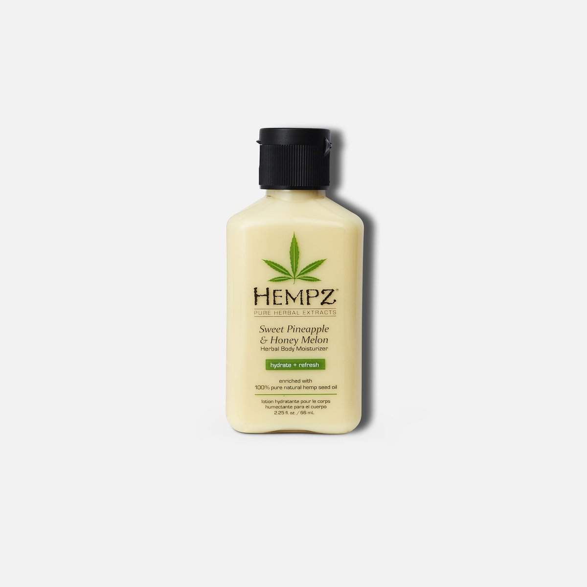 Hempz travel size moisturizer with Sweet Pineapple and Honey Melon scent for hydration on the go