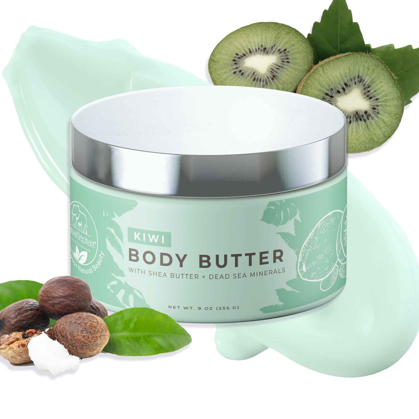 Natural Elephant Dead Sea Shea Body Butter in Kiwi Scent with Moisturizing Properties and Natural Ingredients
