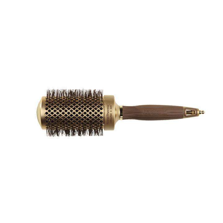 Olivia Garden nanothermic ceramic hairbrush with round barrel and wooden handle for smooth styling