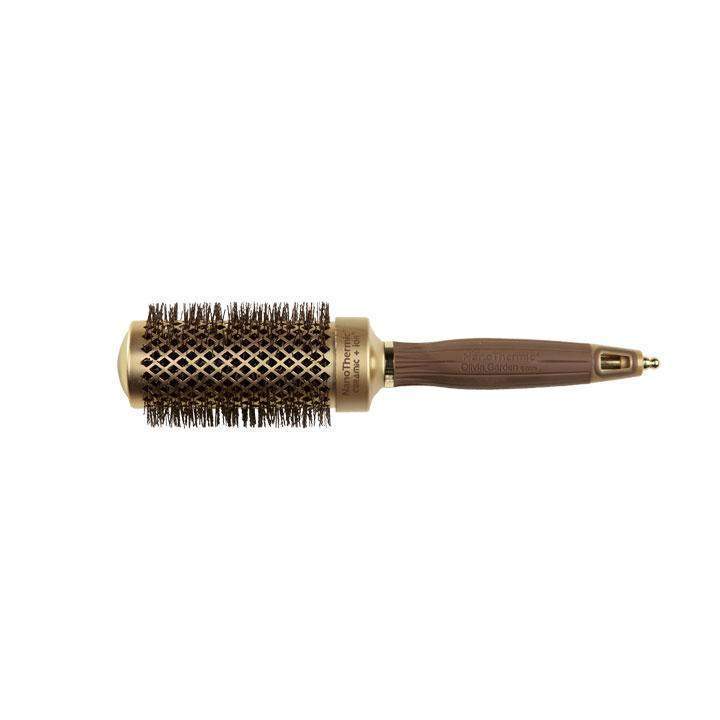 Olivia Garden nanothermic ceramic hairbrush with round barrel and wooden handle for smooth styling 2