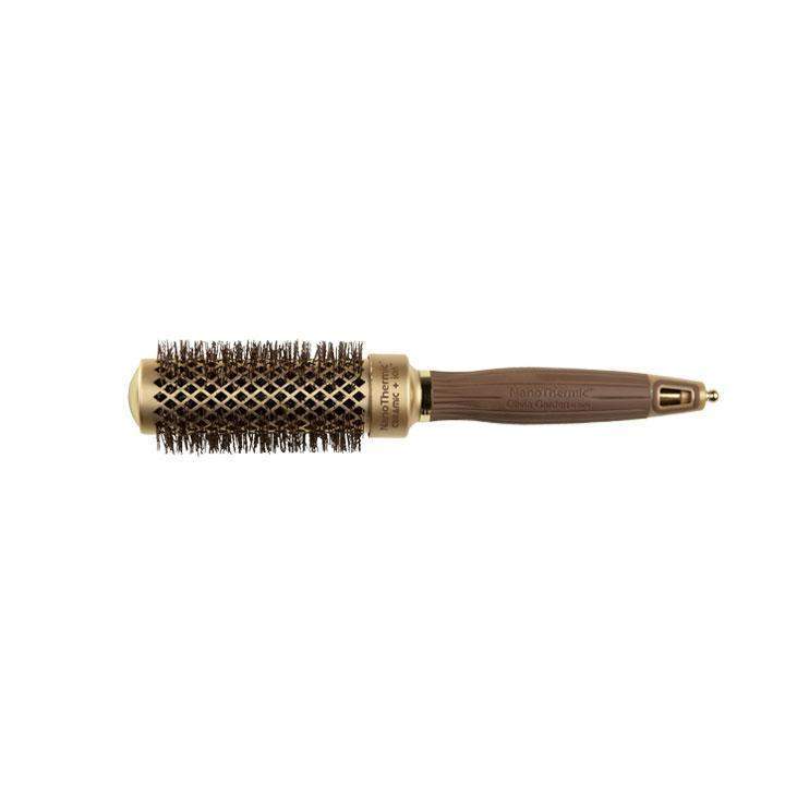 Olivia Garden nanothermic ceramic hairbrush with round barrel and brown handle for styling