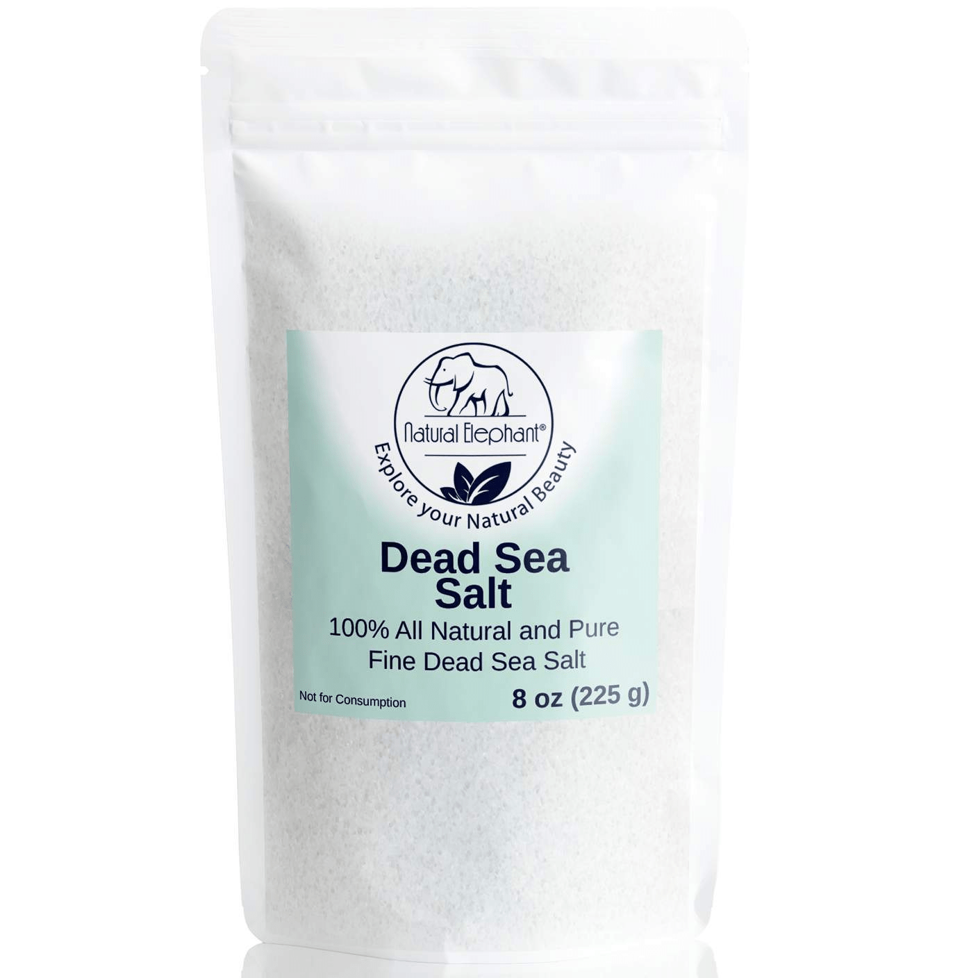 Natural Elephant 100% Pure Dead Sea Salt in 8 oz bag for natural beauty and skincare routines