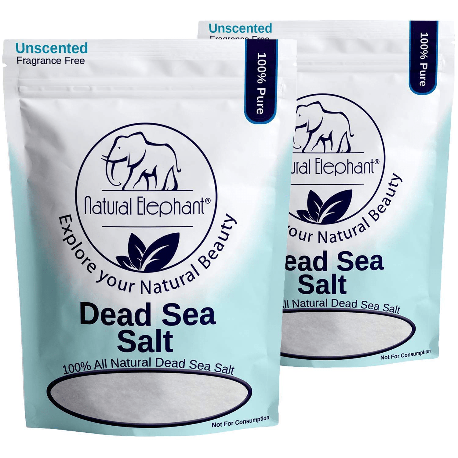 Natural Elephant Unscented Dead Sea Salt, 100% Pure, showcasing Dead Sea salt benefits for skin and relaxation