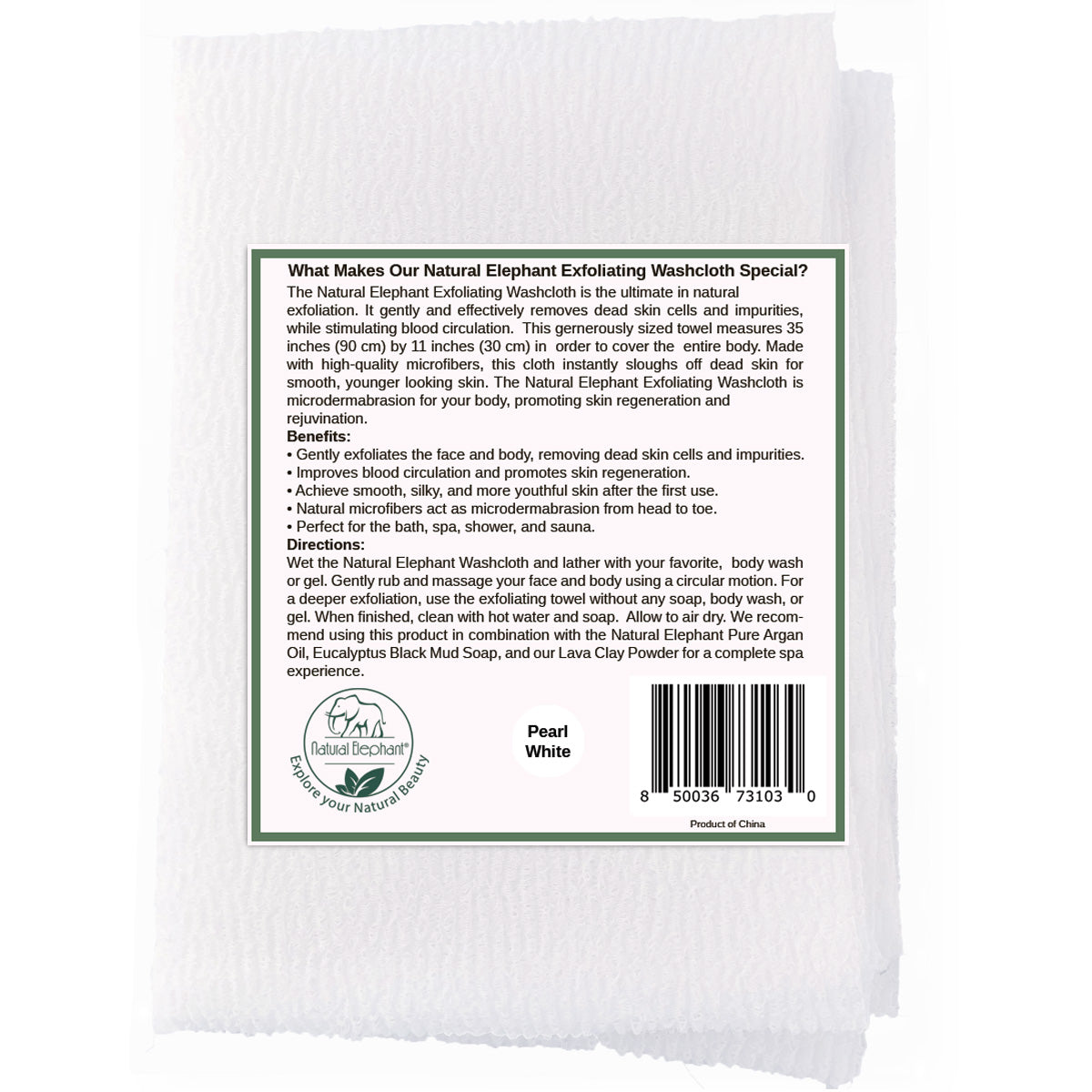 Natural Elephant gentle exfoliating shower cloth for deep cleansing and skin rejuvenation