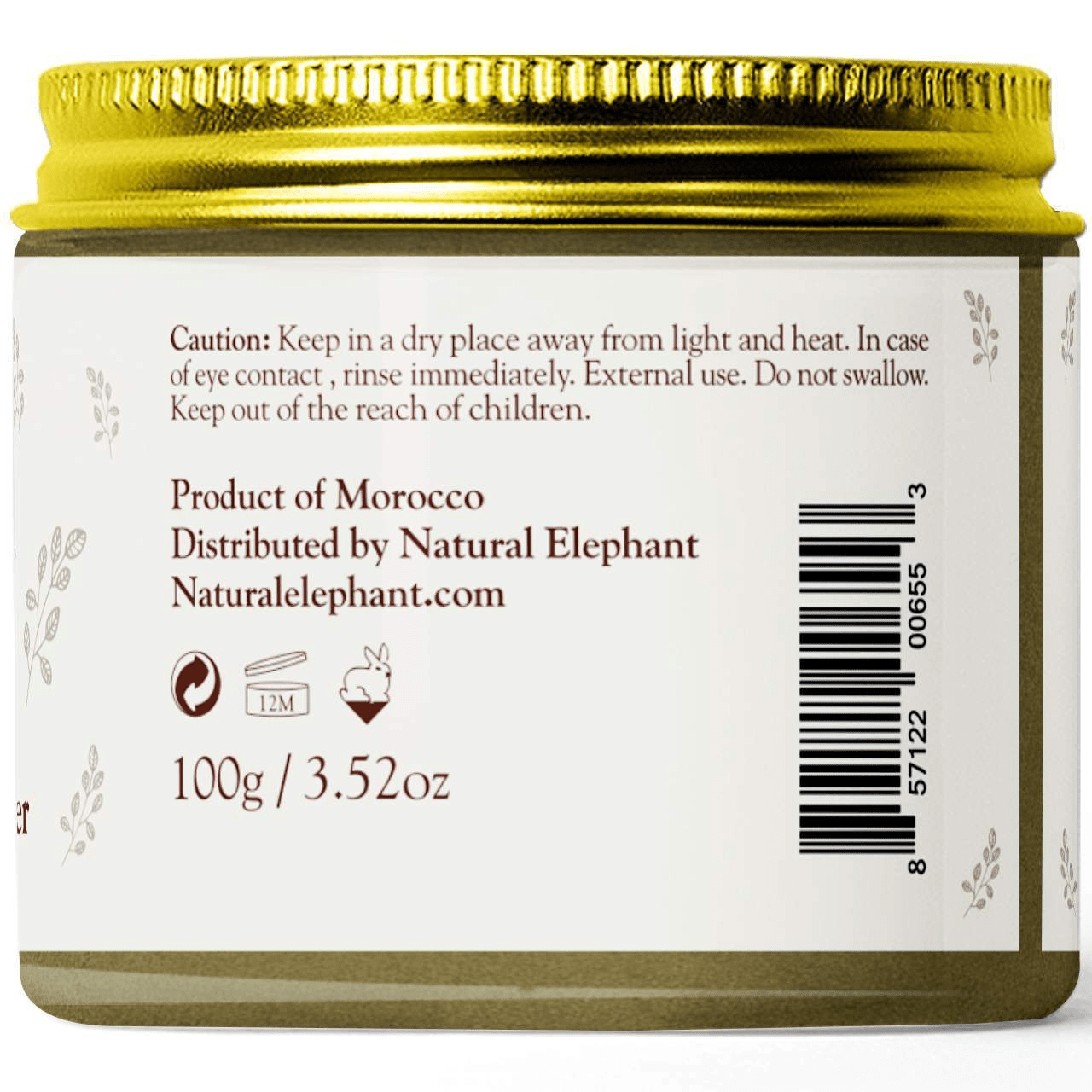Natural Elephant natural henna powder packaged in a 100g jar for hair and skin use